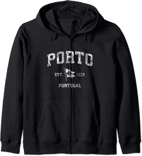 Porto Portugal - Sudadera con capucha deportiva con cierre de bandera náutica vintage