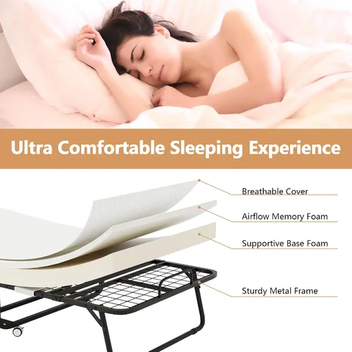 Miniatura 4 de Cama plegable con colchón - Cama portátil plegable enrollable para adultos para invitados, colchón de espuma viscoelástica lujosa de 5 pulgadas