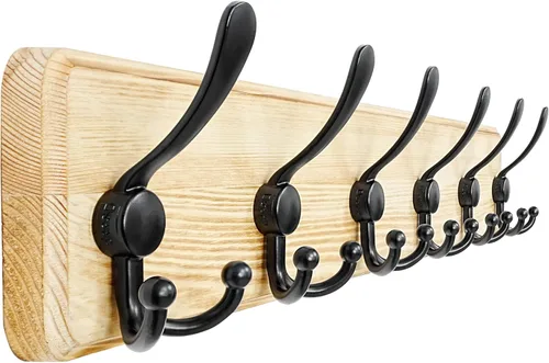 Miniatura 47 de Dseap Perchero de Pared Montado - 5 Ganchos Triangulares, Resistente, Perchero de Pared de Madera para Abriggos, Sombreros, Chaquetas, Ropa, Negro