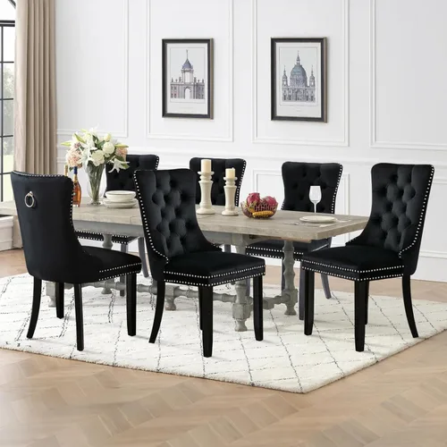 Miniatura 60 de Juego de 2 sillas de comedor tapizadas de tela de lino, sillas de cocina modernas de mediados de siglo con respaldo alto, ribete de cabeza de clavo