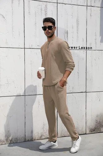 Miniatura 18 de FZNHQL Conjunto deportivo de moda para hombre, 2 piezas, casual, atlético, para correr, manga corta/larga, conjunto para hombre