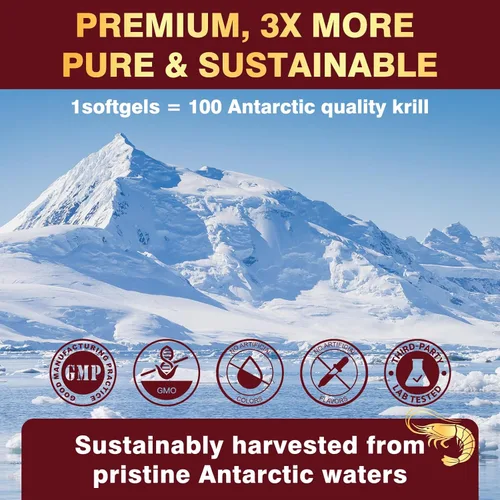 Miniatura 6 de Aceite de krill de 1200 mg, suplemento omega 3 de aceite de krill antártico con EPA, DHA, astaxantina y fosfolípidos para la salud del corazón