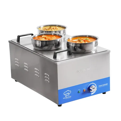 TOPKITCH Calentador de sopa comercial 12L con olla de 3×4L para buffet Bain Marie, calentador de alimentos eléctrico comercial, tanque de una pieza
