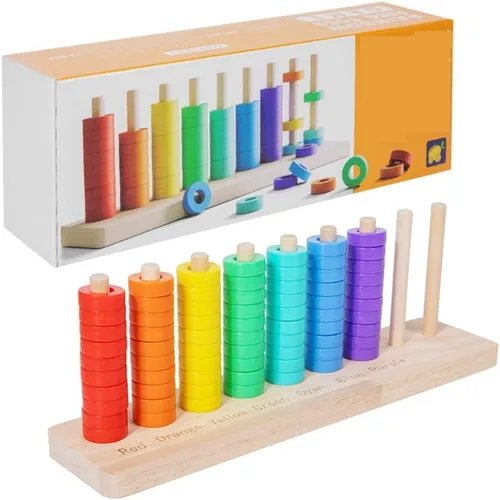 Juego de rompecabezas apilable de anillos de arco iris de ritmo rápido 2026, juego de desafío de coincidencia de colores de madera para amantes de