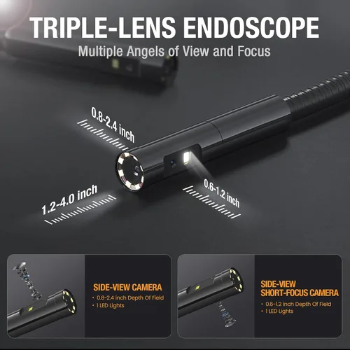 Miniatura 2 de Teslong - Cámara de inspección de triple lente con boroscopio profesional, con luz, cámara de alcance de video digital, pantalla IPS de 5 pulgadas
