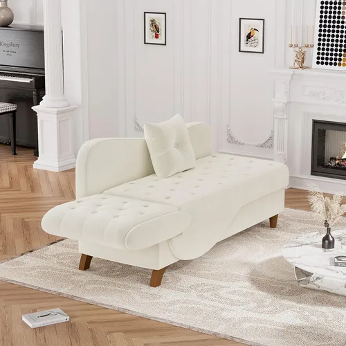Miniatura 3 de DAMAIFROM Tumbona interior con almacenamiento, respaldo ajustable, silla de lectura reclinable, sofá cama con almohada, futón de terciopelo 3 en 1