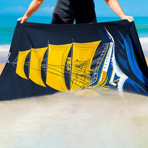 Miniatura 4 de Nautical Sailboat Beach Towel Oversized 36x72 Inch, Sand Free Quick Dry Microfiber Classic Sailing Ship Towel for Ocean Beach Pool Travel