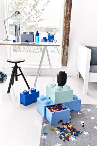 Miniatura 2 de Lego - Caja en forma de bloque tipo Lego, 4 perillas, 1 caja, apilable, caja de almacenamiento Azul real claro