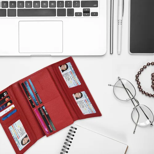 Miniatura 6 de Carteras de piel con bloqueo RFID, para cheques, con 11 ranuras para tarjetas, para mujer