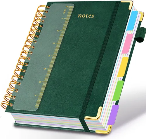 Miniatura 22 de Cuaderno de espiral con tapa dura, de 8 x 10 pulgadas, separadores y divisores extraíbles, 300 páginas, 5 asignaturas, a rayas, de piel sintética