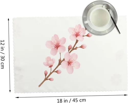 Miniatura 2 de Rectangular Placemats Set of 4, Heat Resistant Cherry Blossom Branches Printed Kitchen Dining Table Mats