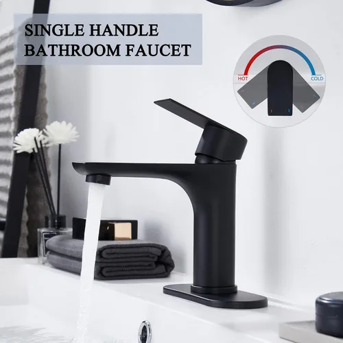 Miniatura 2 de TONNY Grifo de baño negro mate, grifo de lavabo de baño de un solo orificio con drenaje desplegable y manguera de suministro de agua, grifos de baño
