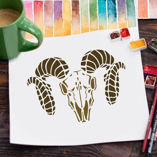 Miniatura 7 de FINGERINSPIRE Plantilla de calavera de Rams de 11.7 x 8.3 pulgadas, plantilla de dibujo de calavera de carnero reutilizable para decoración