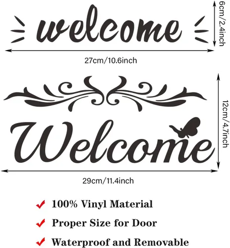 Miniatura 3 de 2 hojas de calcomanías de bienvenida – Calcomanías de vinilo para puerta delantera, cartas de bienvenida, entrada, oficina, dormitorio y puertas