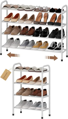 Miniatura 16 de Zapatero ampliable, zapatero pequeño de metal de 2 niveles, organizador de zapatos ajustable, estante de almacenamiento para armario, entrada