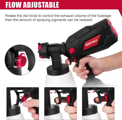 Miniatura 2 de Eastvolt Pulverizador de pintura HVLP de alta potencia de 600 vatios, pistola de pulverización eléctrica en casa Eastvolt, 4 boquillas, 3 patrones