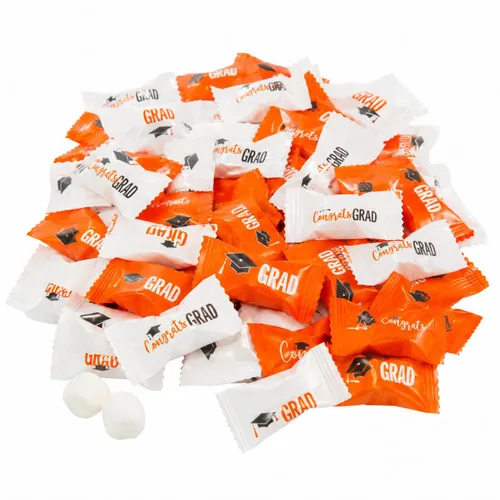 Fun Express Buttermints de graduación envueltas individualmente, 108 piezas de caramelo de menta naranja para recuerdos de fiesta y buffet de