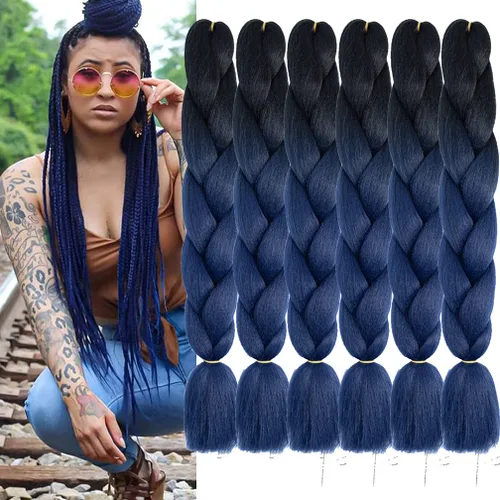 Miniatura 27 de Xiaofeng Extensiones de cabello trenzado coloridas Ombre de 61 cm, 3 unidades, trenzas Jumbo de alta temperatura para trenzas en zigzag y trenzas