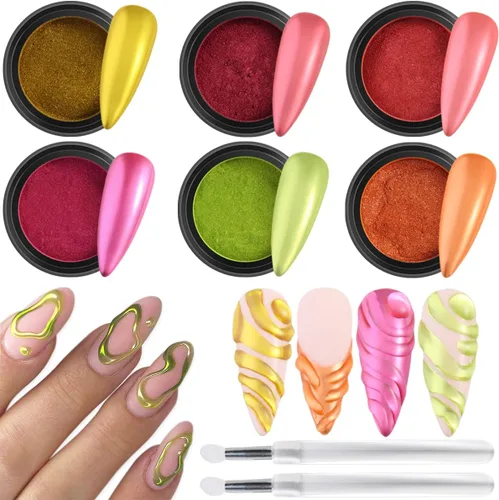 Miniatura 17 de Juego de polvos de uñas cromados, 14 colores, rosa, azul, plateado, efecto metálico, polvo de espejo para uñas con pinceles, pigmento holográfico