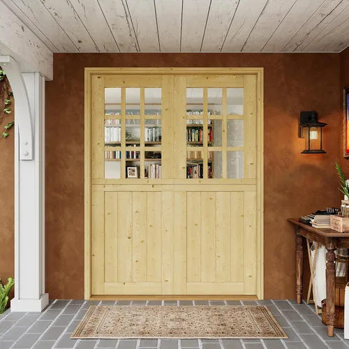 Miniatura 15 de Tablero de Puerta Holandesa para Interior y Exterior, 36" x 80", Universal 4 Lite Vidrio Templado Transparente Puerta Individual Dividida, Puerta