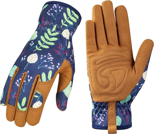 Miniatura 15 de Bamllum Guantes de cuero para jardinería para mujer, guantes de trabajo para deshierbe, excavación, plantación, rastrillo y poda