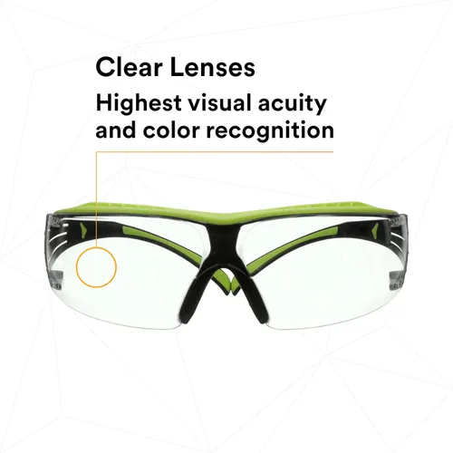 Miniatura 5 de 3M Gafas de seguridad, SecureFit 400X, ANSI Z87, lente transparente antivaho y antiarañazos, marco verde y negro, protector de cejas, ligero, puente