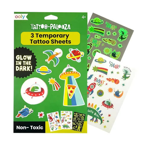 Miniatura 10 de Ooly 50 tatuajes temporales con purpurina para niños, tatuajes temporales seguros y no tóxicos, regalos de fiesta para niños, excelentes rellenos