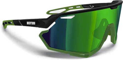 Bertoni Gafas de sol deportivas para ciclismo MTB Running para hombres y mujeres en TR90 lente ancha antivaho mod. ALPHA NUEVO Negro brillante/verde