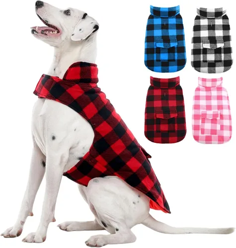 Kuoser - Abrigo de invierno para perros, chaqueta de forro polar resistente al viento estilo británico a cuadros, abrigos tipo chaleco para climas