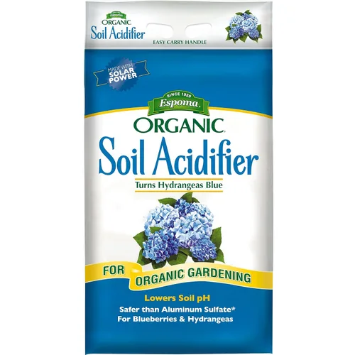 Espoma Enmienda de suelo acidificante orgánico para suelos; reduce el pH del suelo y vuelve azul a las hortensias. Contiene azufre elemental y se