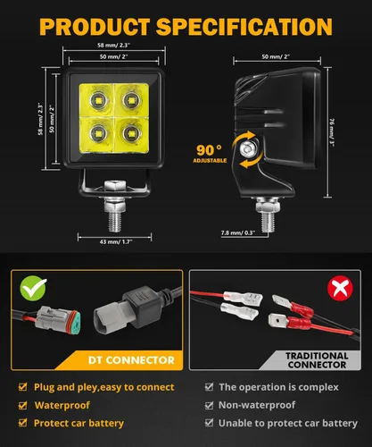 Miniatura 4 de Auxbeam Luz LED en cápsula, luces antiniebla ámbar de 2 pulgadas, cápsulas de luz cúbica todoterreno, focos enfocados, 4800LM, luz auxiliar