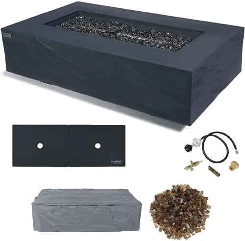 Miniatura 46 de Elementi+ Mesa de Fuego de Gas Colorado de Hormigón Fundido de 56" Rectangular, Hoguera al Aire Libre con Ignición Electrónica Incluye Cubierta