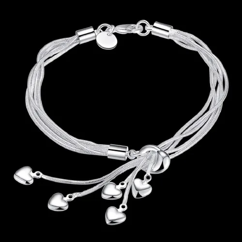 Miniatura 4 de Harlorki Pulsera de pulsera chapada en plata 925 con colgante de corazón de amor para mujer