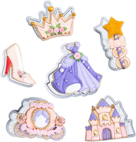 Miniatura 21 de Princess Carriage - Cortador de galletas para hornear con sello 3D, accesorios de ácido poliláctico (PLA) para regalos, decoración para fiestas