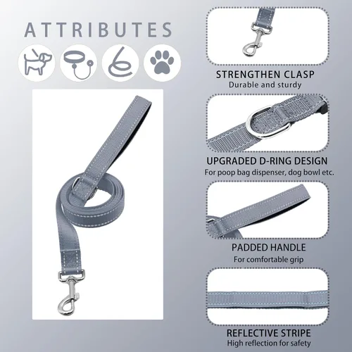 Miniatura 3 de collar reflectante para perro con hebilla de seguridad con cierre, collares de nylon ajustables, suaves y transpirables para perros pequeños, Gris