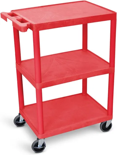 Miniatura 11 de Luxor HE34-BU Carrito utilitario – 3 estantes de plástico de espuma estructural, cuatro ruedas giratorias de 4", dos con freno de bloqueo, mango Azul