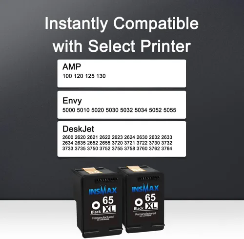 Miniatura 2 de 65XL - Cartucho de tinta negro de repuesto para HP 65 65XL 65XXL, funciona con HP Envy 5070 5014 5055 5000 5052 5010 DeskJet 3755 3700 2600 (2 negro)