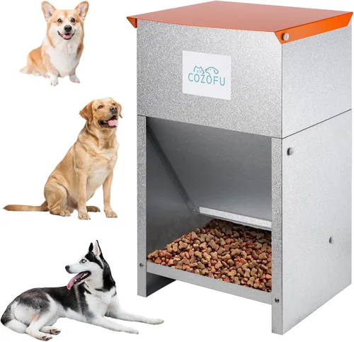 Miniatura 10 de Comedero automático para perros alimentado por gravedad con cuenco de agua, estación de alimentos de acero galvanizado para interiores y exteriores