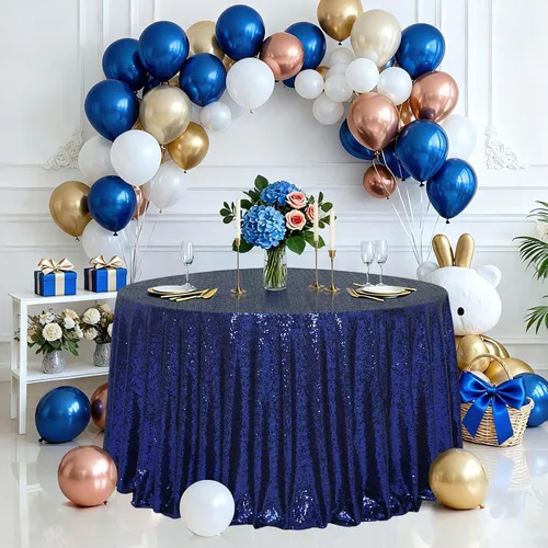 Miniatura 34 de Eternal Beauty Mantel de lentejuelas doradas de 120 pulgadas, mantel redondo brillante con purpurina para decoración de bodas, fiestas de cumpleaños