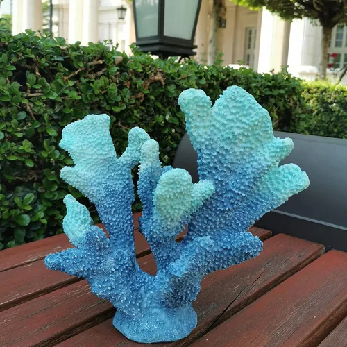 Miniatura 8 de Decoración de coral azul, estatua artificial de arrecife de coral, decoración náutica de mesa para sala de estar y hogar (7.8 pulgadas de alto)
