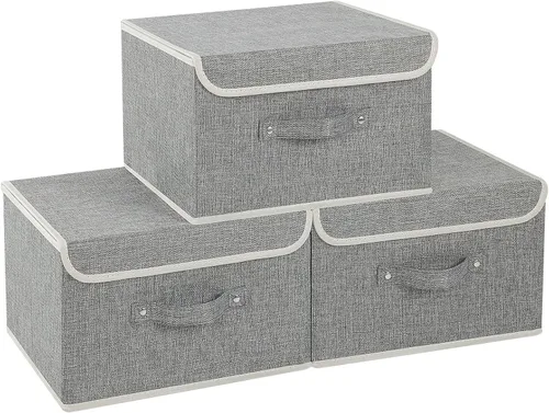 Miniatura 27 de Cajas de almacenamiento, contenedores de almacenamiento plegables con tapas, cestas de almacenamiento de tela de algodón y lino con asa
