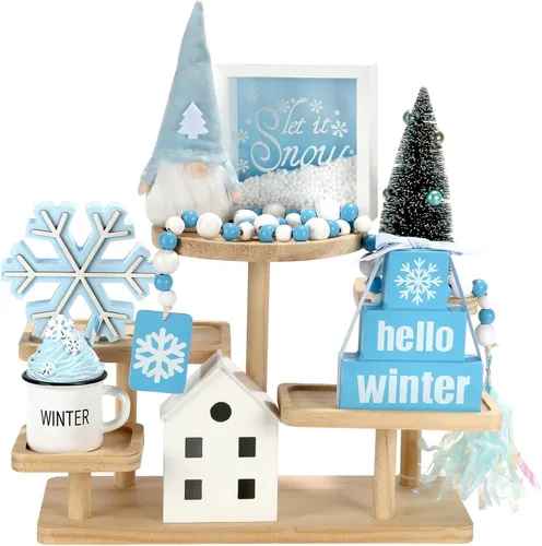 Miniatura 8 de Decoraciones Navideñas Juego de 8 Piezas de Decoración para Bandejas Escalonadas, Bonita Decoración Navideña de Mesa para Hogar Estante Repisa