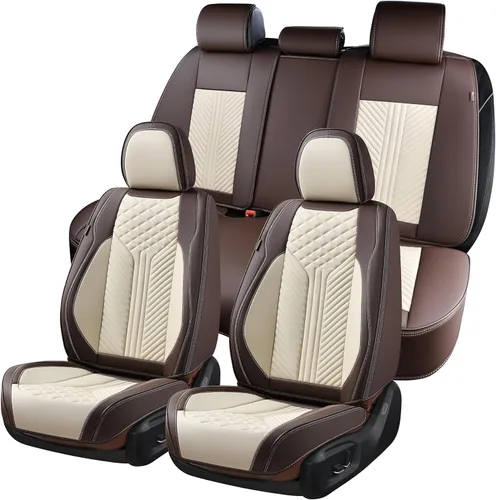 Miniatura 21 de Coverado Juego completo de fundas de asiento, fundas de asiento de piel sintética transpirable de 5 asientos para automóviles, funda de asiento