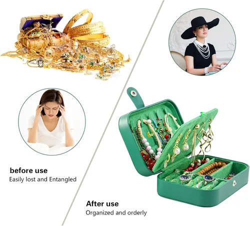 Miniatura 2 de batifine Estuche de joyería de viaje, organizador de joyas pequeño de piel sintética para mujeres y niñas, caja de joyería de viaje de 2 capas