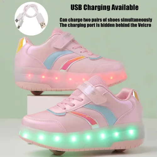 Miniatura 6 de Zapatos con ruedas para niños y niñas, patines, zapatillas deportivas con luz LED recargable para principiantes, el mejor regalo