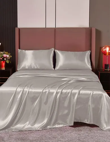 Miniatura 35 de Juego de sábanas de satén de seda de 4 piezas Sábana bajera Sábana encimera Funda de almohada Calidad de hotel sedoso suave y lujoso