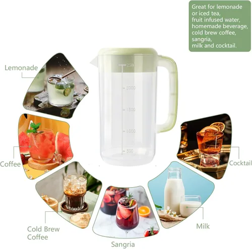 Miniatura 4 de Jarra de plástico transparente de 0.6 galones y 2.5 litros con tapa, paquete de 2 jarras de agua transparente para bebidas frías, jarra de té helado