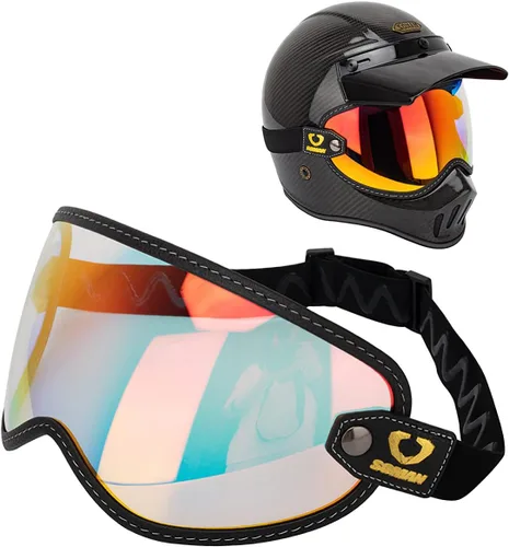Miniatura 12 de Protector retro para casco de motocicleta, visera de burbujas, lentes de policarbonato de repuesto universal para casco completo de cara abierta