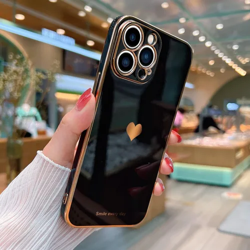 Miniatura 2 de Teageo Funda para iPhone 13 Pro para mujeres y niñas, diseño de corazón de amor, cubierta trasera suave, protección completa de la cámara, Negro
