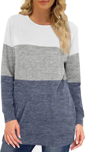Miniatura 2 de OFEEFAN Sudaderas para mujer, cuello redondo, manga larga, lisas, a la moda, casuales